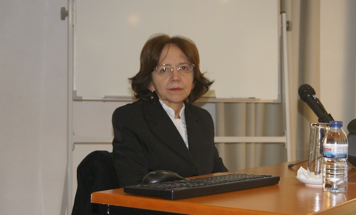 A Procuradora de Justiça Teresinha Borges durante a defesa de sua tese, em Lisboa