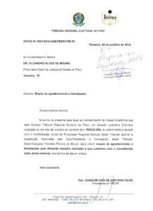 Imagem: ofício do presidente do TRE ao Procurador Geral de Justiça, com os seguintes dizeres: