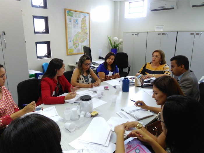 A Promotora de Justiça Janaína Rose comanda reunião de várias pessoas na sede do CAOPDI.