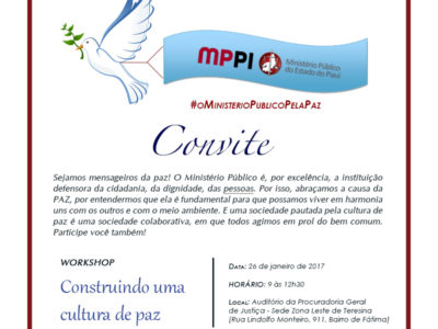 #oMinisterioPublicoPelaPaz Sejamos mensageiros da paz! O Ministério Público é, por excelência, a instituição defensora da cidadania, da dignidade, das pessoas. Por isso, abraçamos a causa da PAZ, por entendermos que ela é fundamental para que possamos viver em harmonia uns com os outros e com o meio ambiente. E uma sociedade pautada pela cultura de paz é uma sociedade colaborativa, em que todos agimos em prol do bem comum. Participe você também!