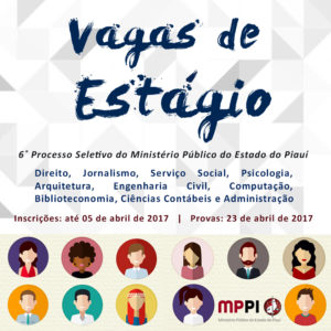 Vagas de estágio. 6˚ Processo Seletivo. Direito, Jornalismo, Serviço Social, Psicologia, Arquitetura, Engenharia Civil, Computação, Biblioteconomia, Ciências Contábeis e Administração. Inscrições: até 05 de abril de 2017 | Provas: 23 de abril de 2017. Clique no banner e veja mais.