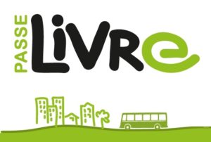 Desenho de ônibus e prédios. Em cima, podemos ler