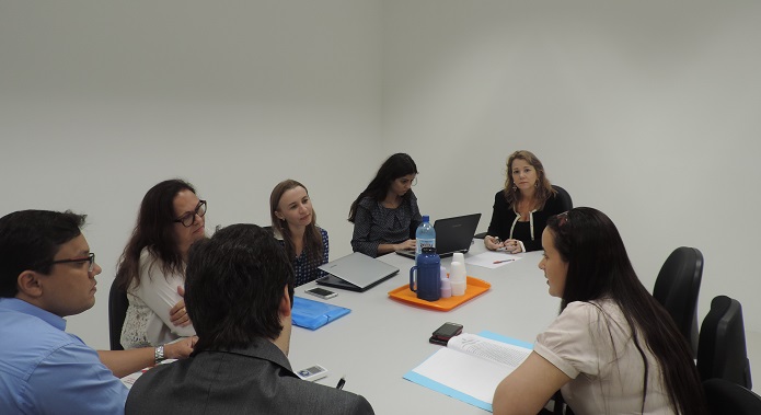 Pessoas reunidas em torno de uma mesa de reuniões.