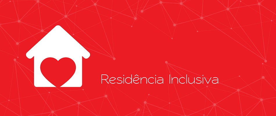 Banner vermelho com desenho de uma casa, na cor branca. A porta da casa tem forma de coração.