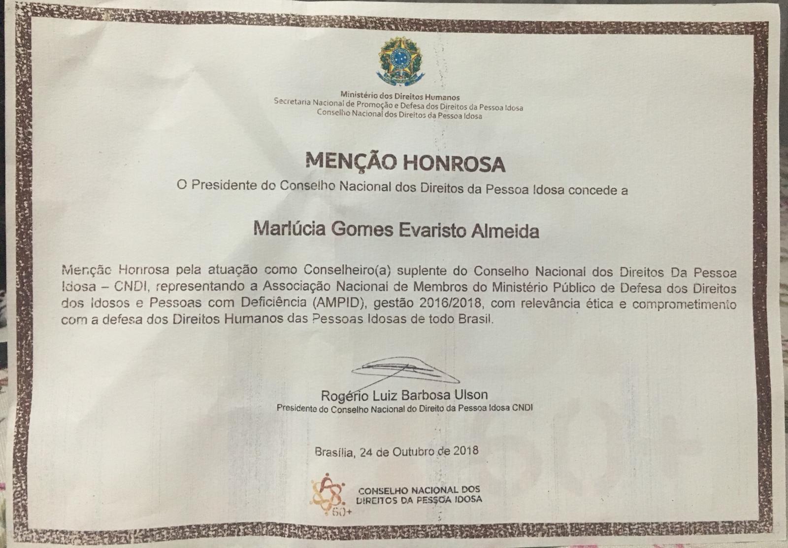 Certificado de menção honrosa