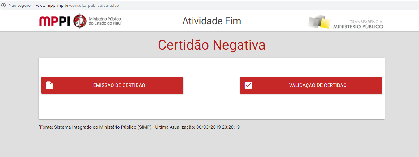 Foto do menu inicial
