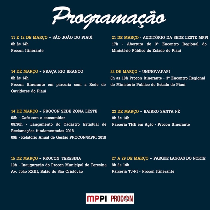 Informações sobre a programação do Mês do Consumidor 