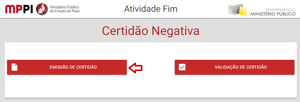 Página inicial da Certidão negativa 