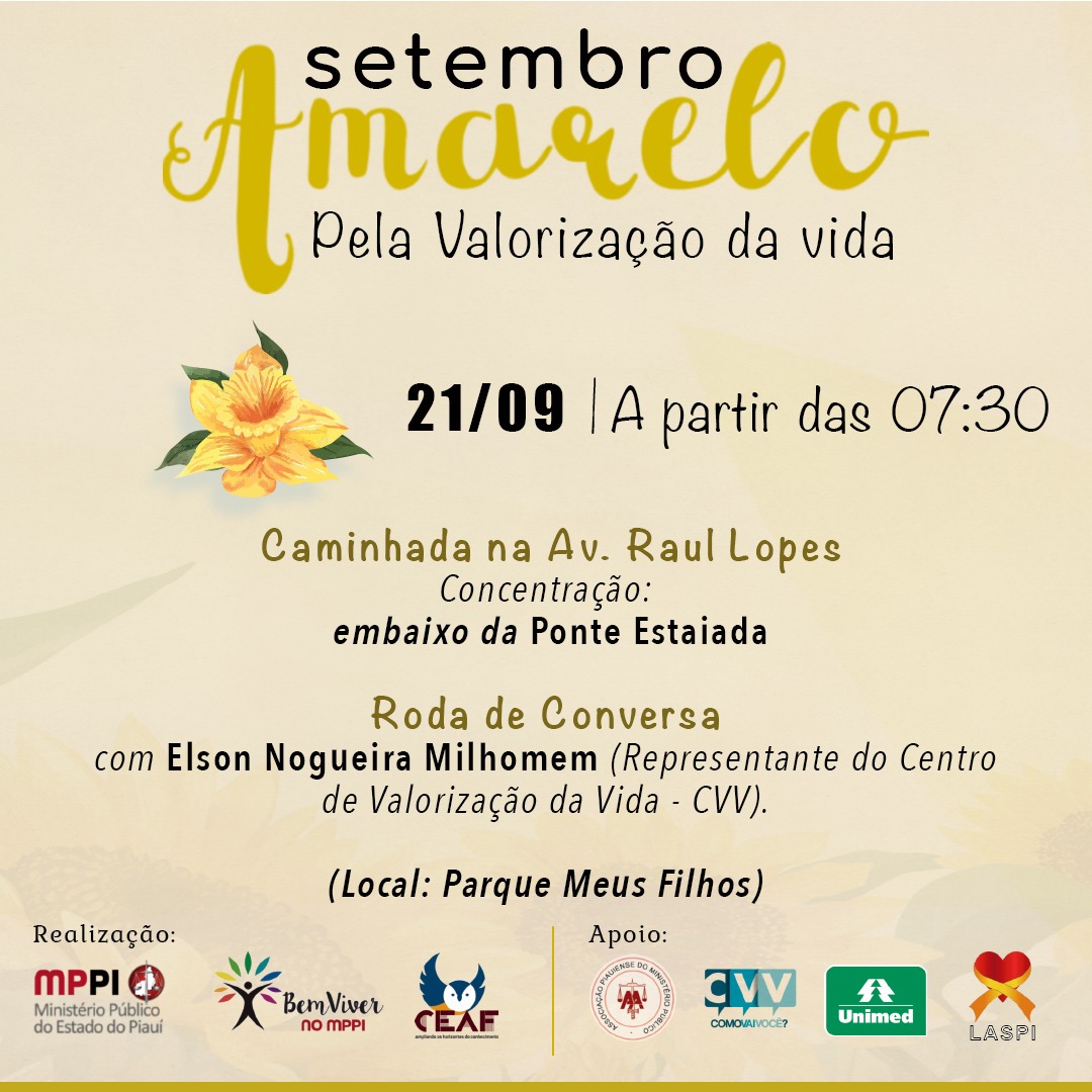 Banner com convite para a caminhada do Setembro Amarelo