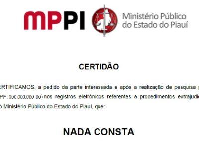 Print da parte inicial da certidão negativa