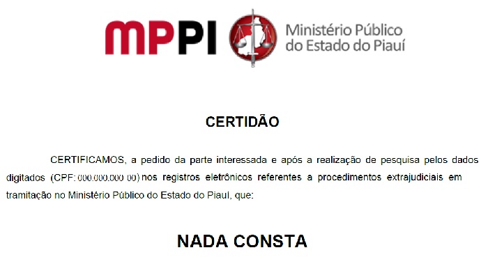 Print da parte inicial da certidão negativa