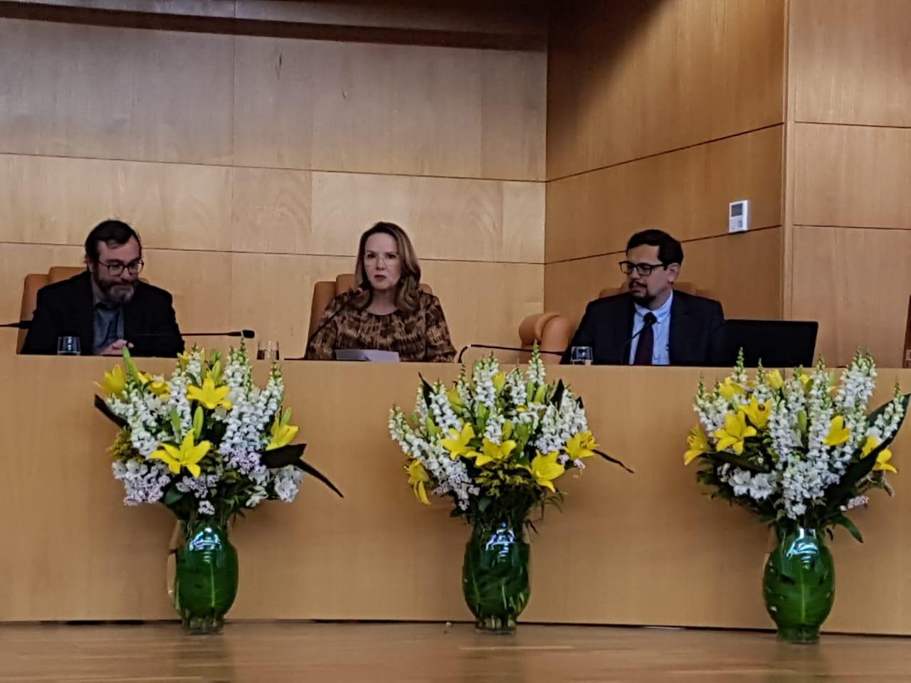 Promotora de Justiça Cláudia Seabra coordenando painel