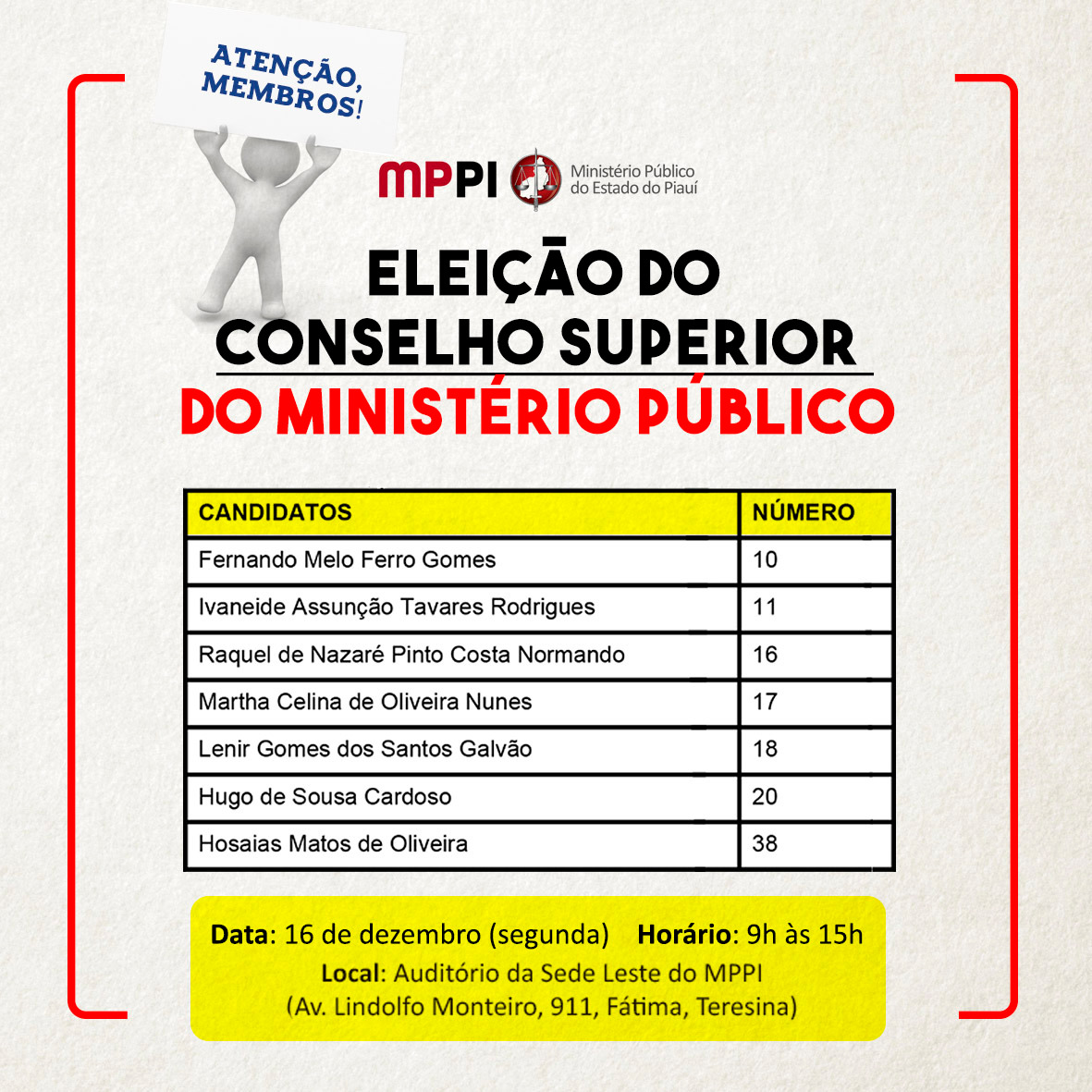 Banner sobre a eleição do Conselho Superior do MPPI