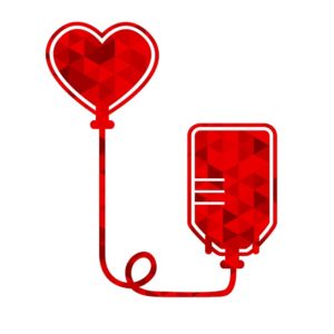 Ilustração com um coração e uma bolsa de sangue