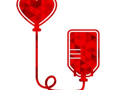 Ilustração com um coração e uma bolsa de sangue