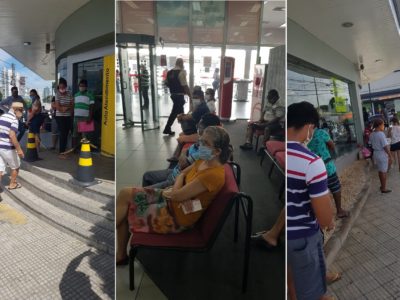 Fotos de pessoas dem filas de bancos