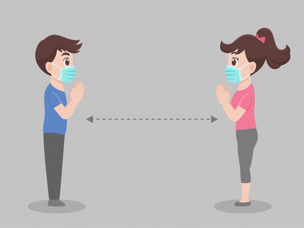 Ilustração representando o distanciamento social entre duas pessoas