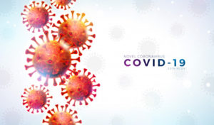 Banner com ilustração do novo coronavírus
