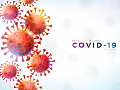 Banner com ilustração do novo coronavírus