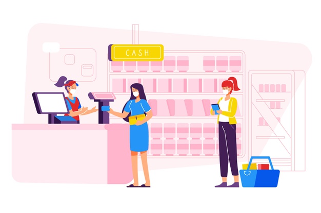 Ilustração de fila em supermercado
